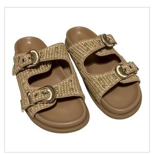 Steve Madden Zuree Tan and Gold Embellished Sandals Slip Ons Size 8.5